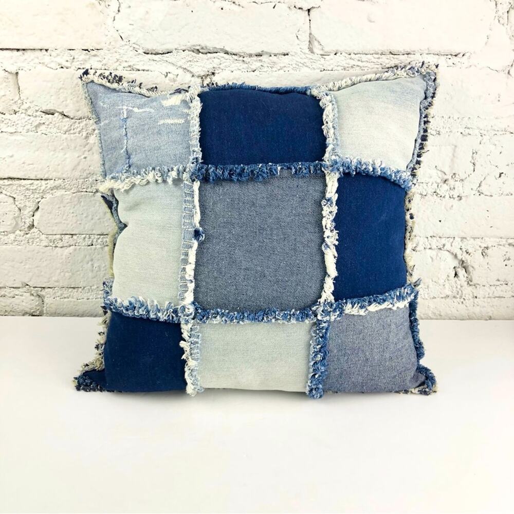 Handmade Vintage Denim Jean Patchwork Pillow
